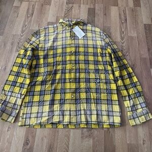 Vale Forever Lemonhead Flannel Shirt Rhinestone Embellished Yellow